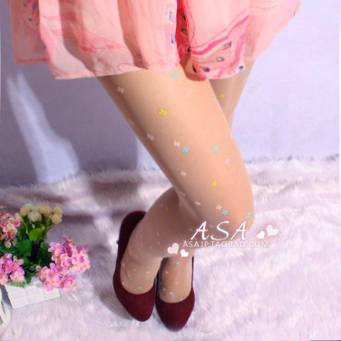 Autumn four leaf grass small flower round polka dot multicolour vintage thin jacquard rompers stockings milky white