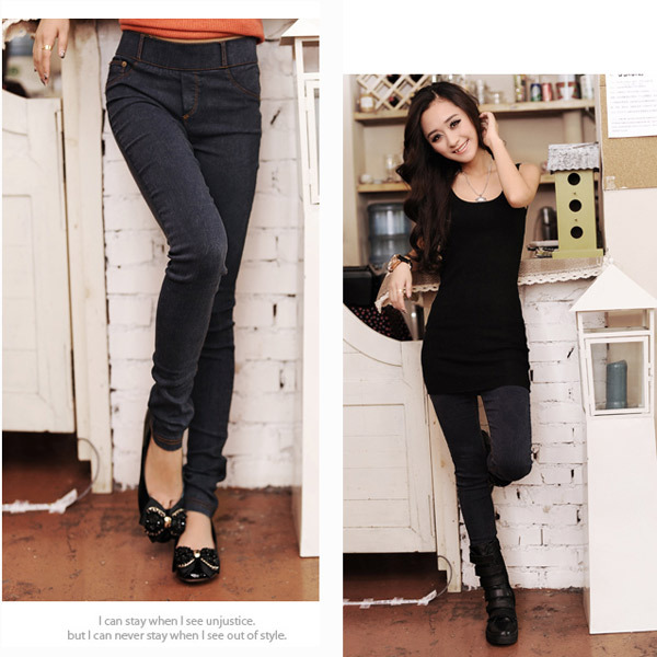 Autumn jeans female elastic waist fabric elastic comfortable skinny pants basic pencil pants