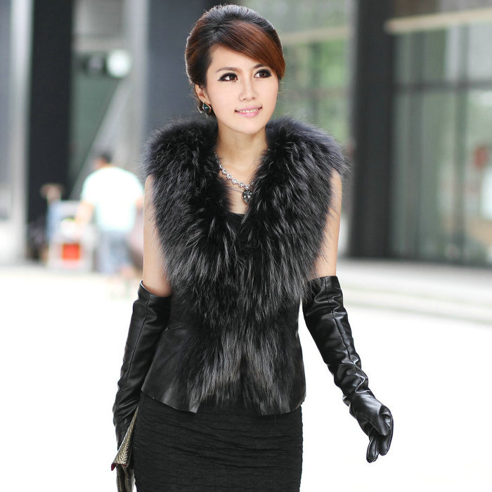 Autumn large raccoon fur vest outerwear fox fur vest sleeveless fur vest