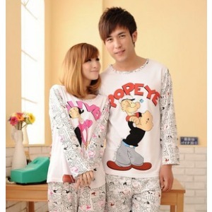 Autumn lovers female male 100% cotton long-sleeve sleepwear POPEYE set home