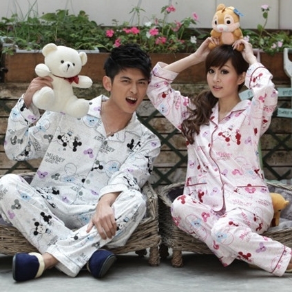 Autumn lovers long-sleeve sleepwear MICKEY cartoon 100% cotton female male cotton set lounge