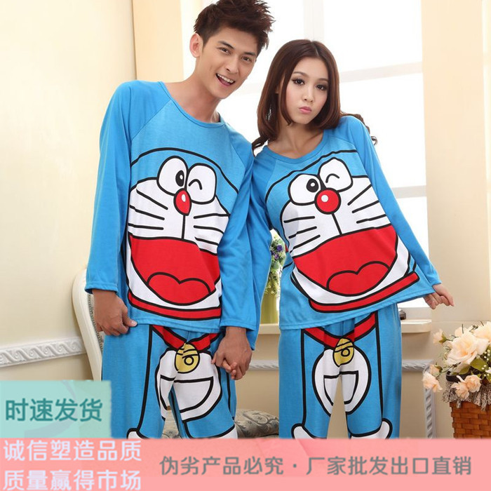 Autumn lovers sleepwear female 100% cotton short sleeve length sleeve length pants lovers sleepwear male lounge set