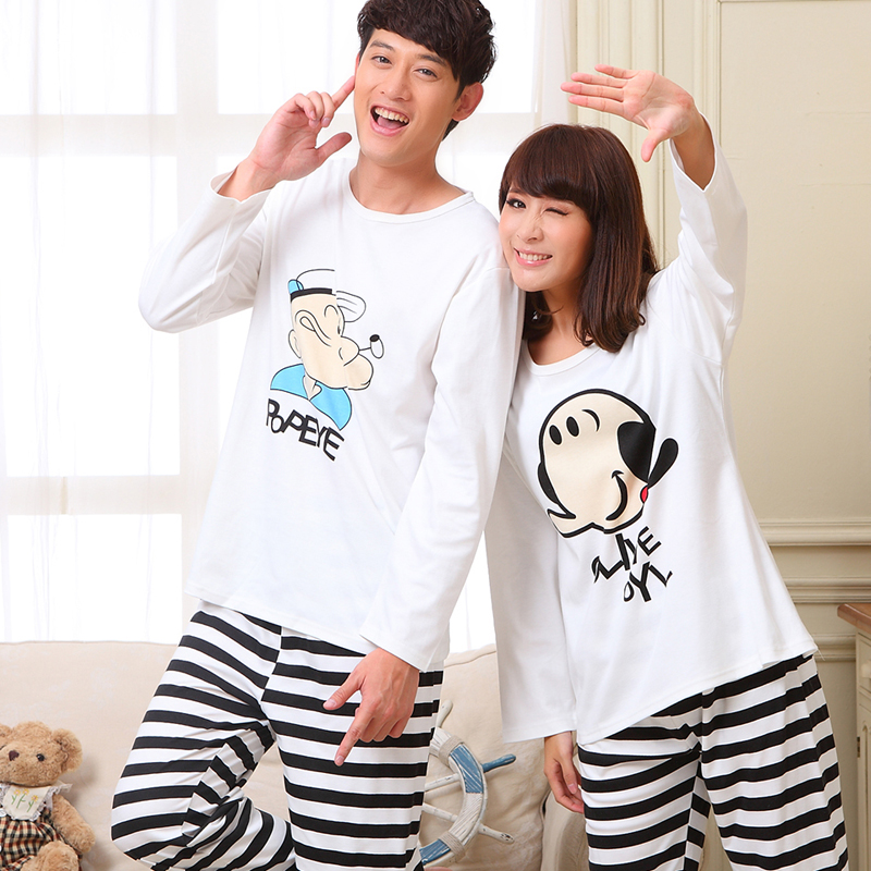 Autumn lovers sleepwear male women's cotton long-sleeve cartoon POPEYE stripe lounge male