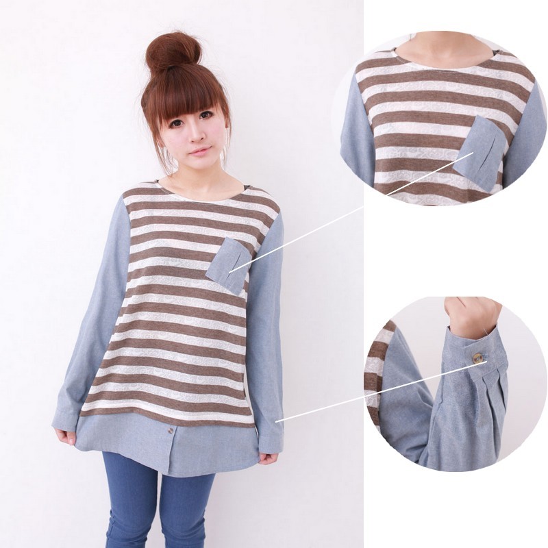 Autumn maternity casual top stripe faux two piece maternity long-sleeve T-shirt basic shirt 818