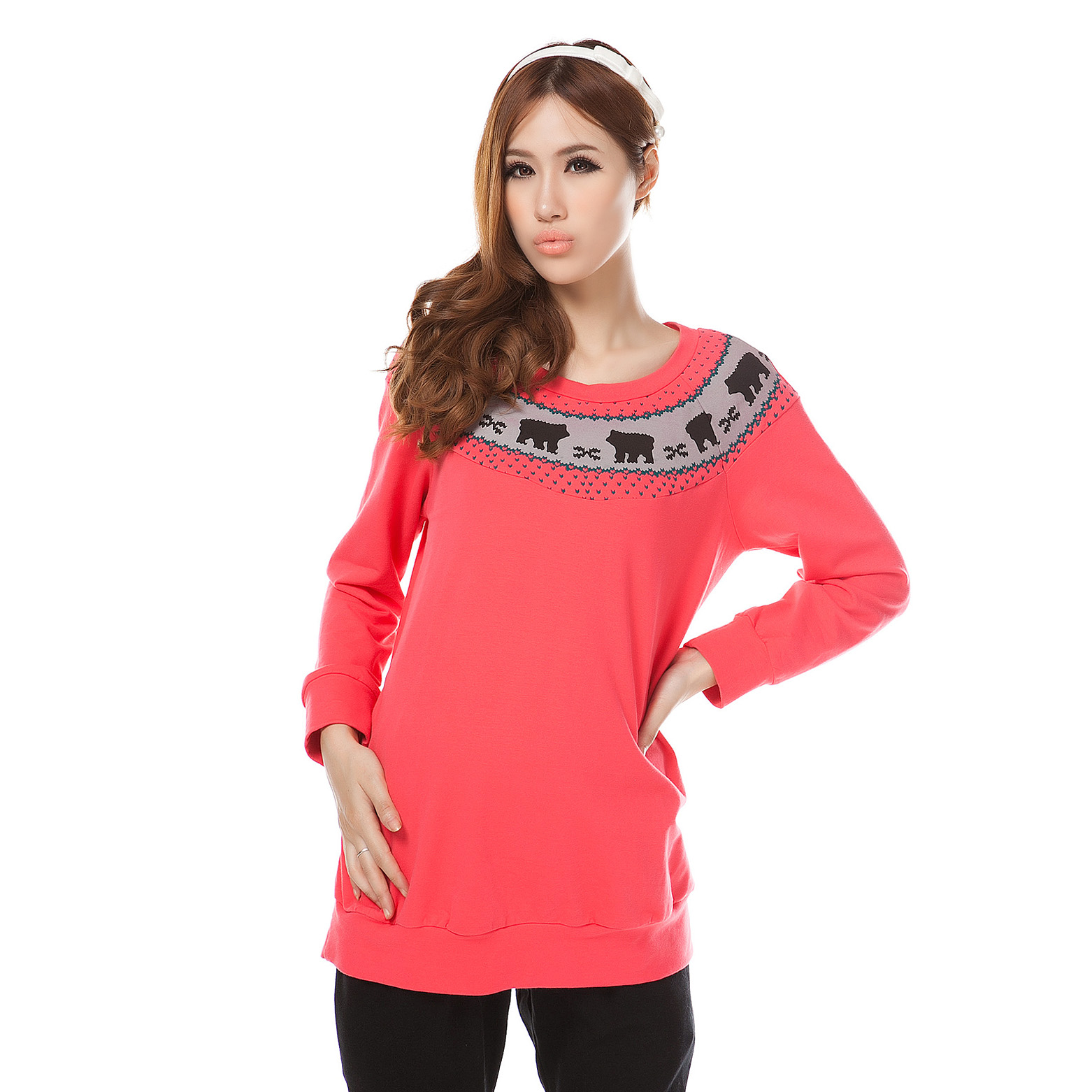 Autumn maternity clothing collar bear print pullover sweatshirt