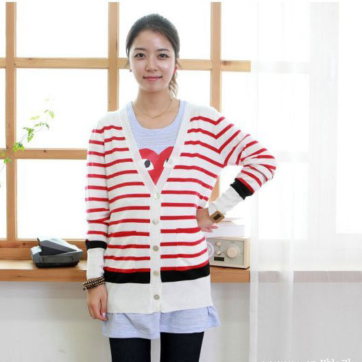 Autumn maternity clothing cross three-color stripe knitted cardigan maternity outerwear 43 - 34