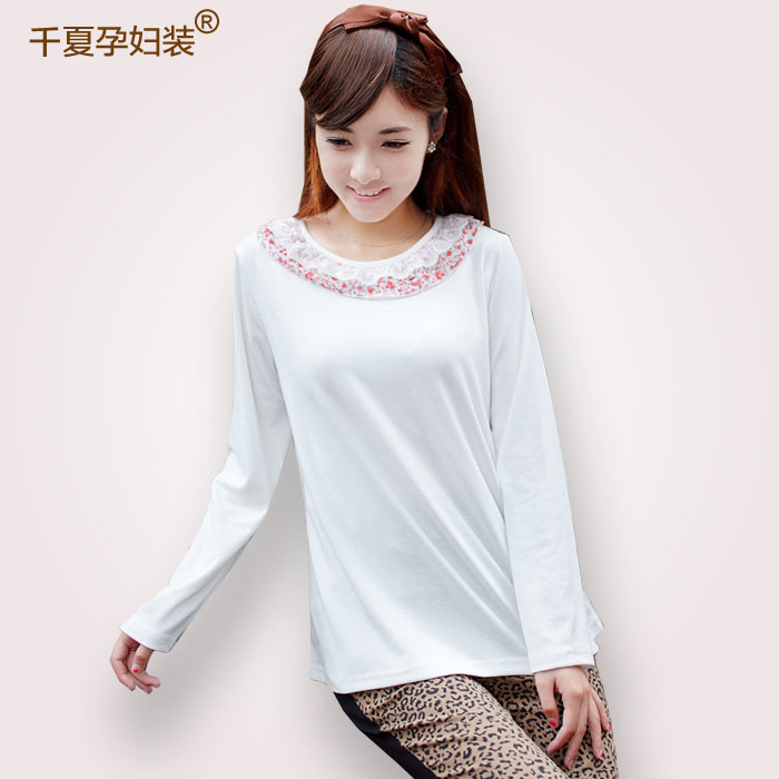 Autumn maternity clothing fashion clothes autumn and winter the lotus leaf lace decoration long-sleeve T-shirt basic shirt