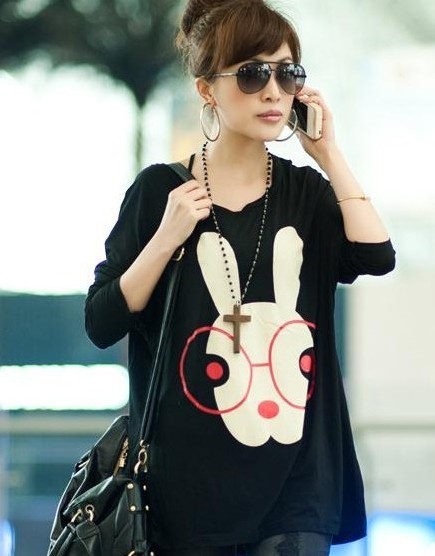 Autumn maternity clothing maternity top loose glasses rabbit print long sleeve length t-shirt ,free shipping