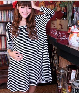 Autumn maternity clothing plus size maternity one-piece dress mm loose long t-shirt stripe long-sleeve top free shipping