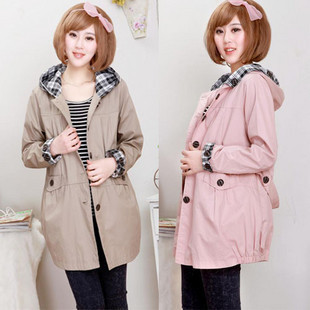 Autumn maternity clothing plus size maternity trench outerwear fashion with a hood maternity outerwear overcoat top