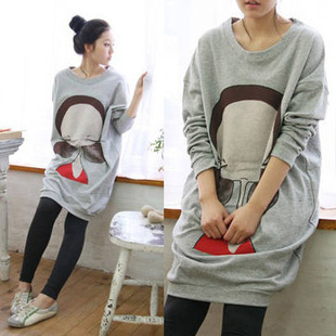 Autumn maternity clothing slim fashion cartoon graphic patterns long design cotton top thick sweatshirt outerwear