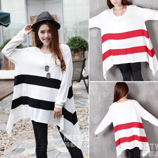 Autumn maternity clothing stripe maternity t-shirt color block irregular loose long sleeve length maternity top