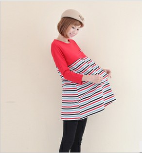 Autumn maternity stripe patchwork nursing maternity long-sleeve top at home nursing clothing 64310