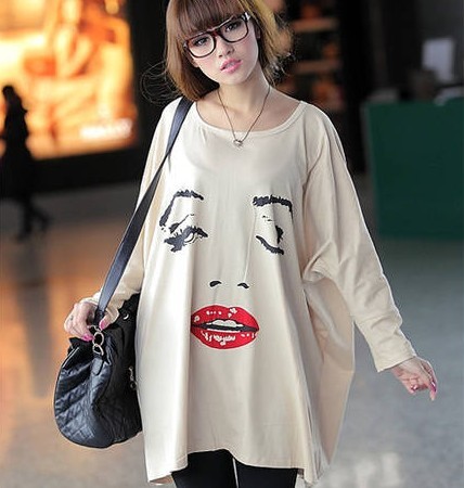 Autumn maternity t-shirt fashion red lips print oversized long design loose long-sleeve maternity top female