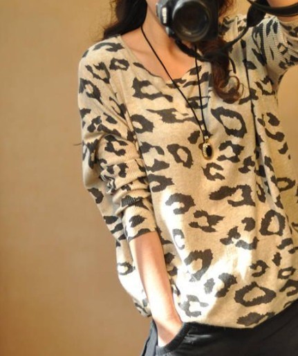 Autumn new arrival 2012 formal women's leopard print loose batwing sleeve plus size sweater outerwear