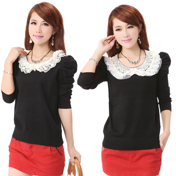 Autumn new arrival 2012 long-sleeve basic shirt women's lace peter pan collar loose pullover sweater female