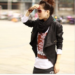 Autumn new arrival 2012 outerwear women's PU jacket plus size motorcycle water wash short design slim stand collar leather