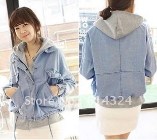 Autumn new arrival 2012 plus size vest short design with a hood twinset casual denim outerwear