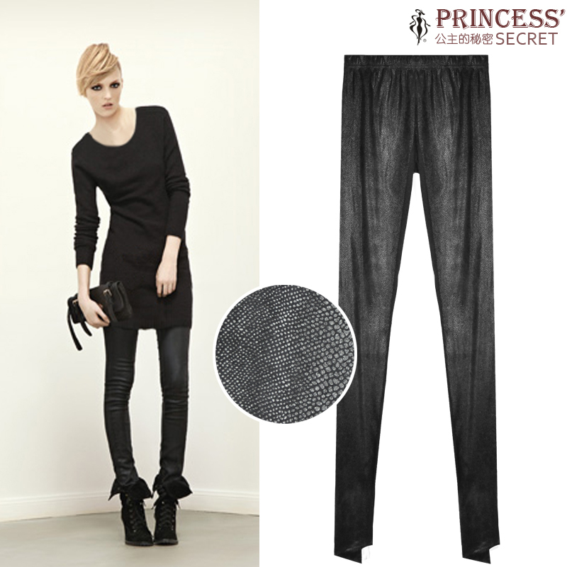 Autumn new arrival 2012 women's black serpentine pattern faux leather elastic waist pants fashion pencil pants legging