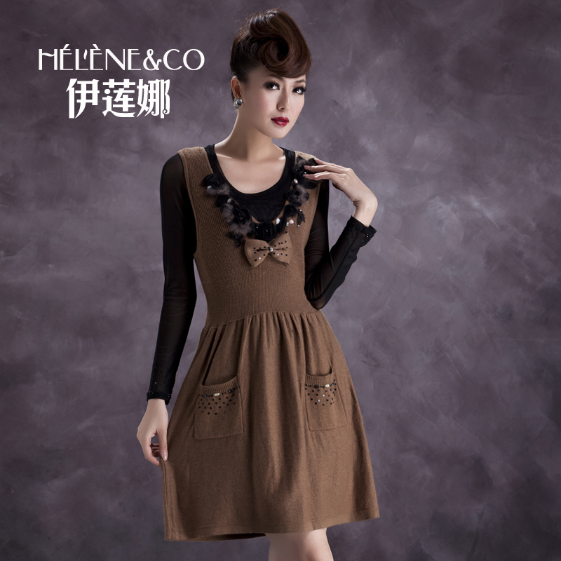 Autumn new arrival 2012 wool knitted plus size one-piece dress a90716 bow