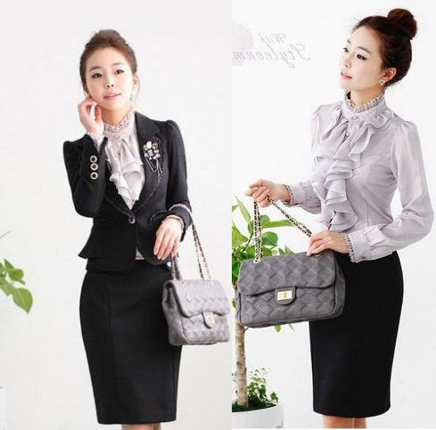 Autumn new arrival 2013 women's professional women's fashion slim white collar set