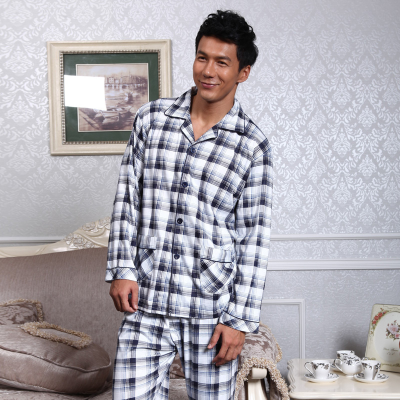 Autumn new arrival brief plaid male long-sleeve knitted cotton lounge sleep set z179