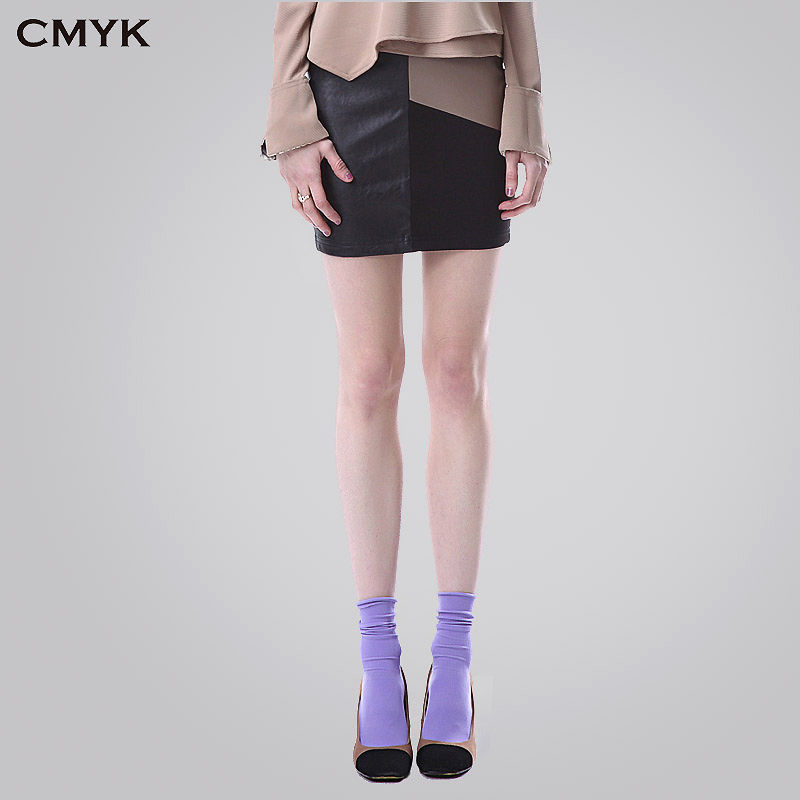 Autumn new arrival cmyk2012 women's patchwork slim leather skirt bust skirt 1037 189