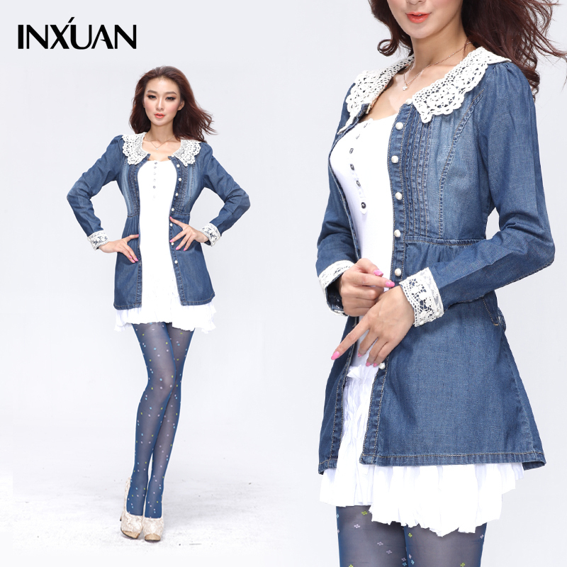 Autumn new arrival denim trench female outerwear long design spring and autumn women's