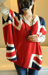 Autumn new arrival fashion loose plus size batwing sleeve flag batwing sleeve V-neck long-sleeve knitted sweater