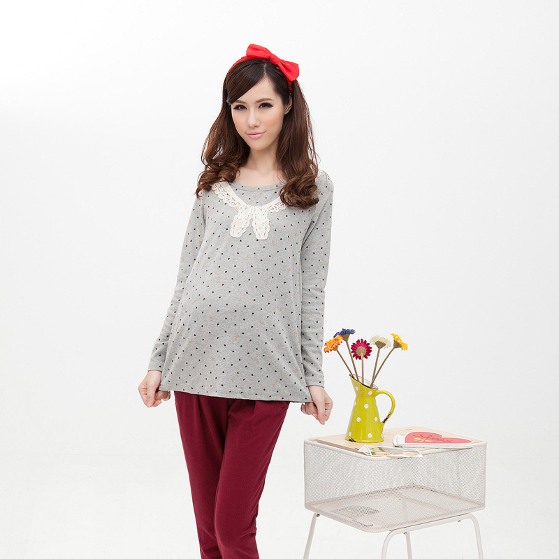 Autumn new arrival fashion maternity clothing bow lace collar t-shirt maternity top