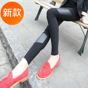 Autumn new arrival k005 irregular cool faux leather patchwork thin legging pants female