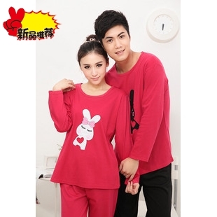 Autumn new arrival lovers lucky rabbit 100% cotton long-sleeve cartoon 100% cotton marry lovers sleepwear lounge