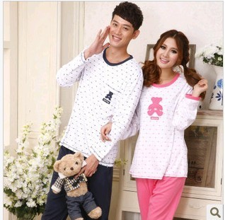 Autumn new arrival lovers sleepwear lovers lounge long-sleeve sleepwear cotton lovers set