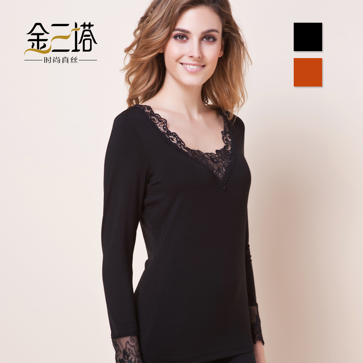 Autumn new arrival mulberry silk sexy lace lounge thermal underwear set