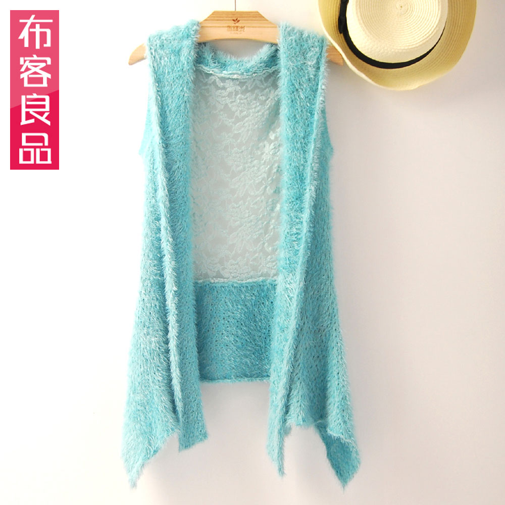 Autumn new arrival plush velvet cutout lace cape vest medium-long sleeveless small cape cardigan bz8060