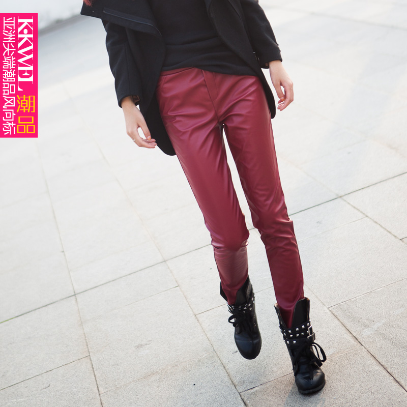 Autumn new arrival punk basic brief solid color leather slim hip 1d legging