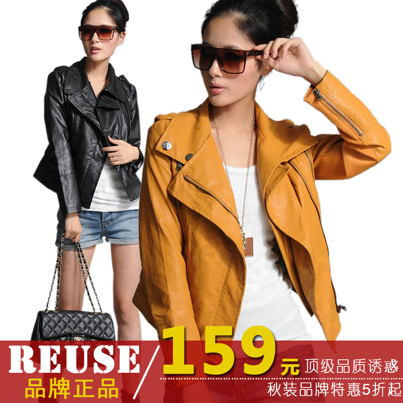 Autumn new arrival reuse2012 double turn-down collar motorcycle short design female PU clothing jacket outerwear sy2103