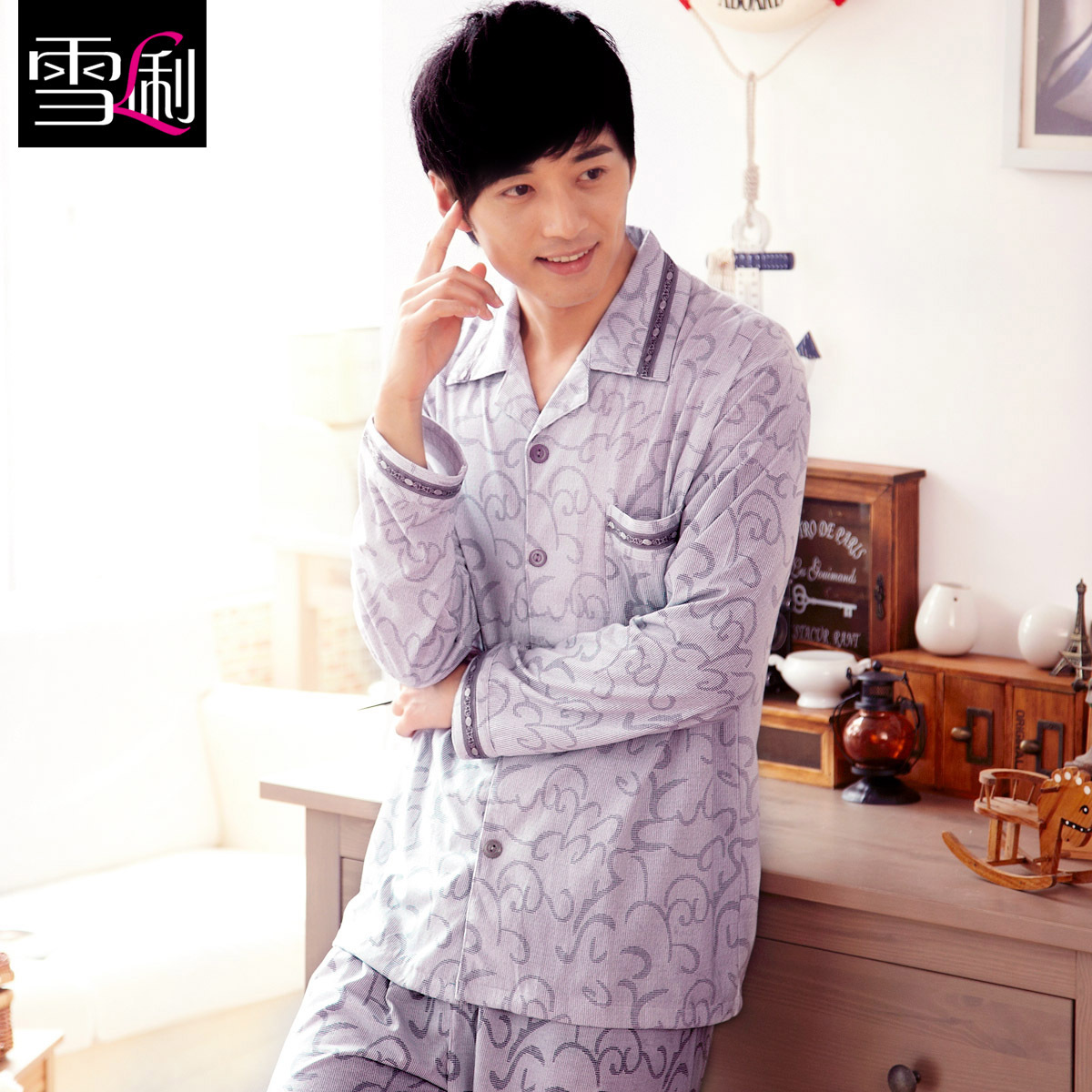 Autumn new arrival sleepwear lounge male sleepwear cotton thickening casual men's at home service set 3308