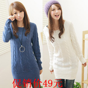 Autumn new arrival solid color o-neck twisted slim hip slim medium-long sweater