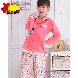 Autumn new arrival women's 100% cotton cartoon doodle dog sleepwear long-sleeve lounge set