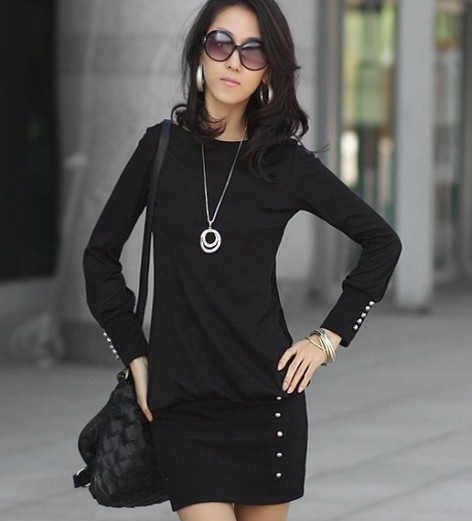 Autumn New Fashion OL Slim Women's Dress Long Sleeve O-Neck Knee-Length Dresses Retail Free Shipping