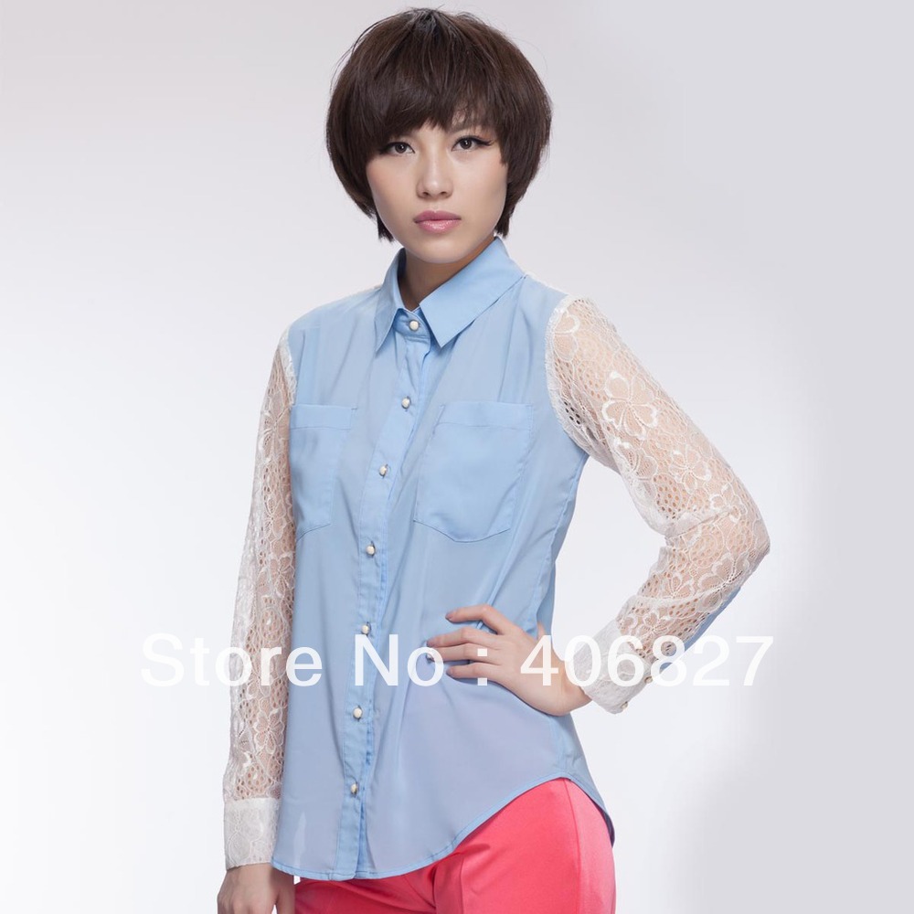 autumn new long-sleeved lace chiffon shirt long-sleeved shirt and long-sleeved cardigan 729a001