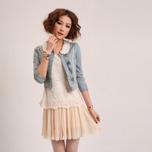 Autumn New Short lady jeans coat,Three quarter sleeve,Retro style jean wear,98640A12A