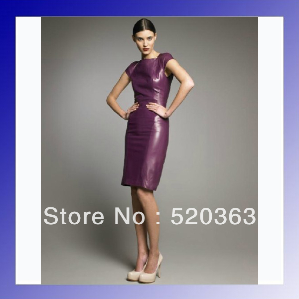 Autumn one-piece dress fashion vintage brief sheepskin leather purple dresses for women