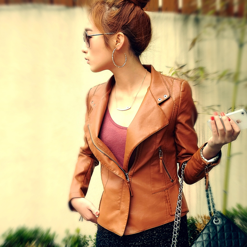 Autumn outerwear 2012 women's slim motorcycle jacket PU small leather clothing female short design plus size