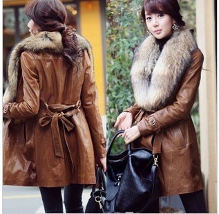 Autumn outerwear autumn new arrival women's raccoon fur  overcoat  long design High-grade PU + dermal raccoon hair