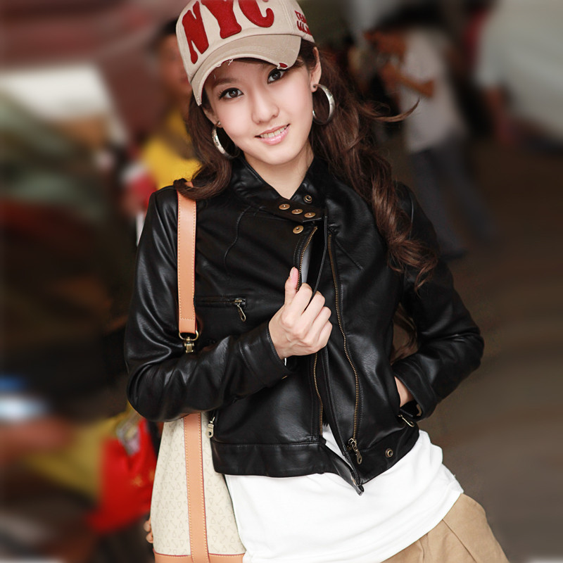 Autumn outerwear women's small leather clothing female short design slim PU jacket 01g3018