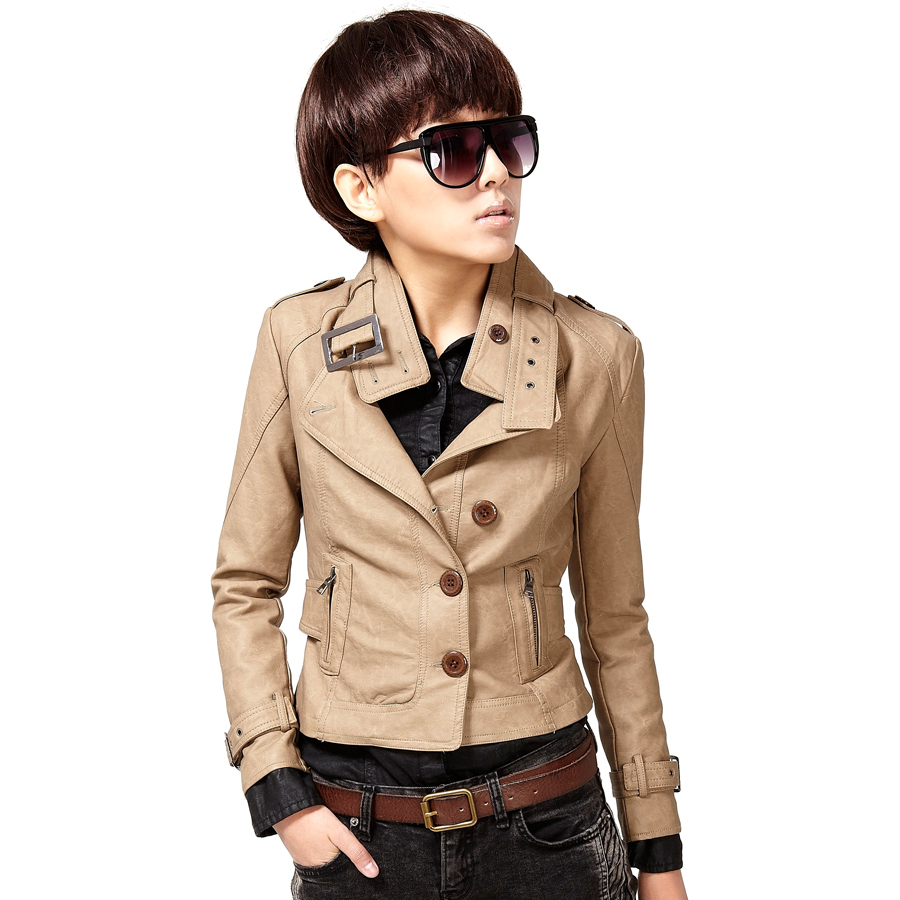 Autumn outerwear women's small leather clothing female short design slim PU jacket 11g3530