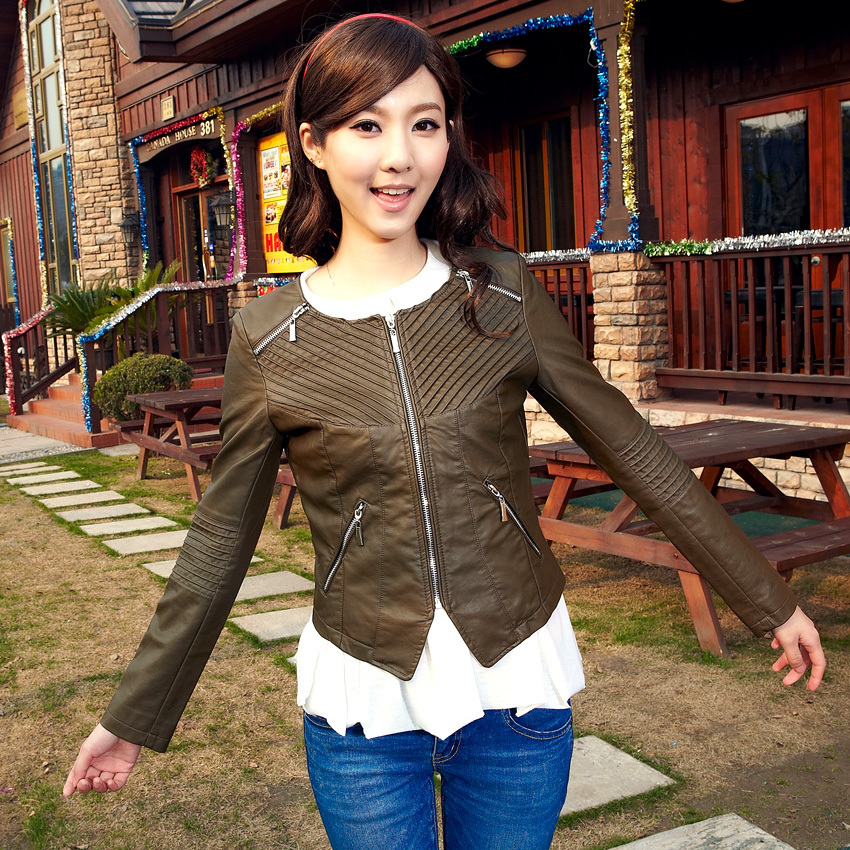 Autumn outerwear women's small leather clothing female short design slim PU jacket