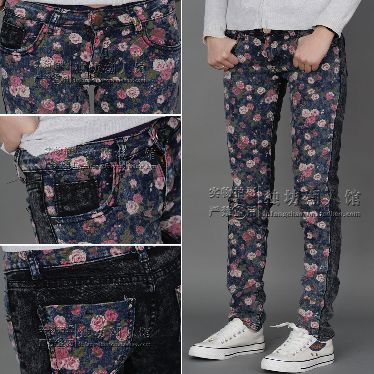 Autumn personality fashion double faced plaid black pants jeans pencil pants